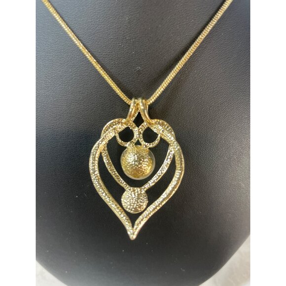 Gold-Plated Vintage Heart Pendant Necklace With Faux Pearl & Rhinestones - Picture 3 of 3